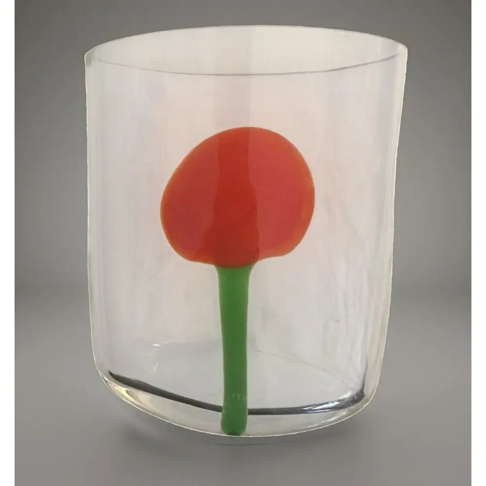 New Carlo Moretti Murano BoraGlass Bud Vase Tumbler Simple Red Flower Signed
